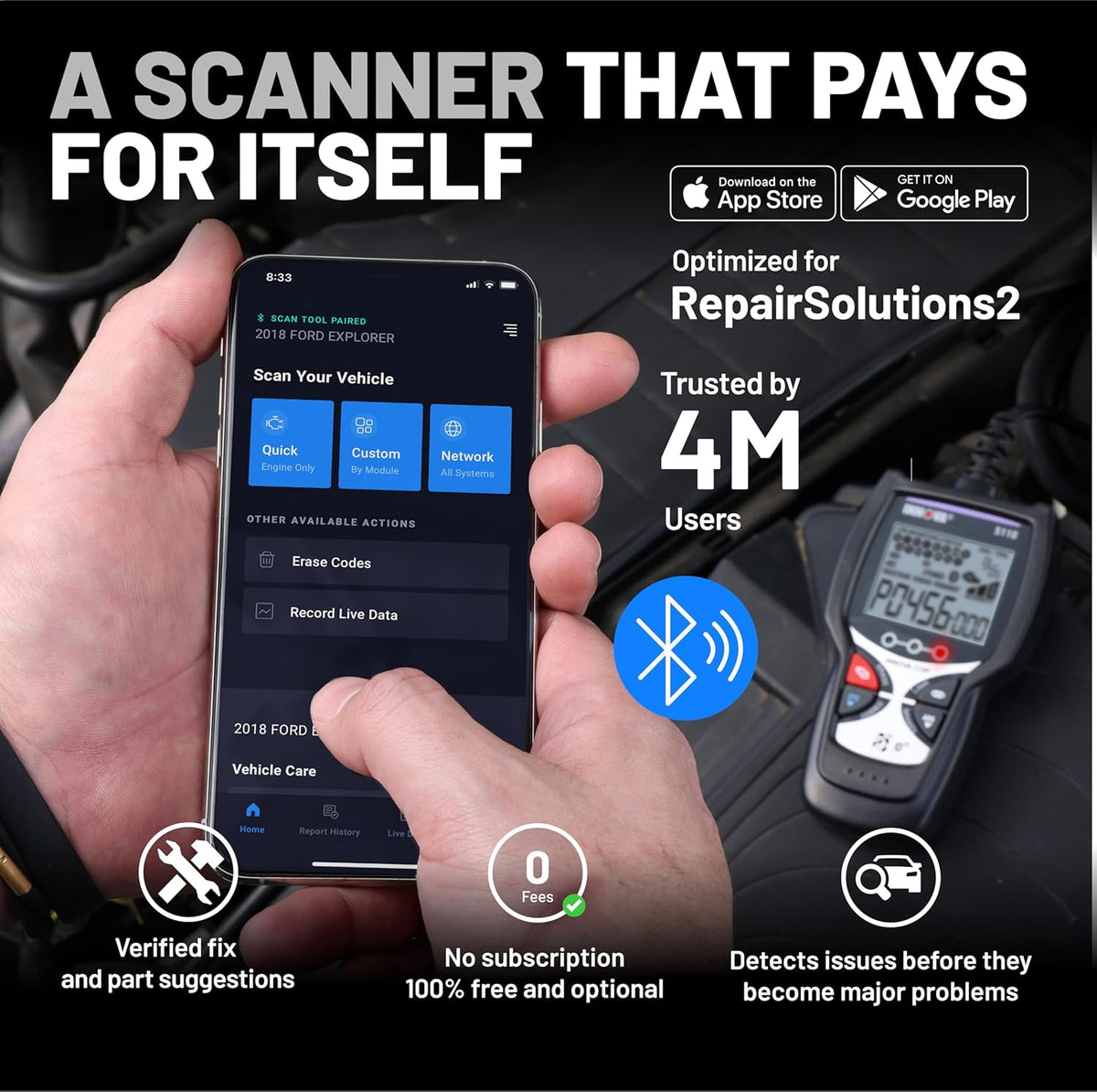 OBD2 Codelezer – Auto Diagnosetool – Foutcodelezer – Motorcode Scanner – ABS Scanner – Emissiestatus Controleren – Inclusief Gratis RepairSolutions2 App