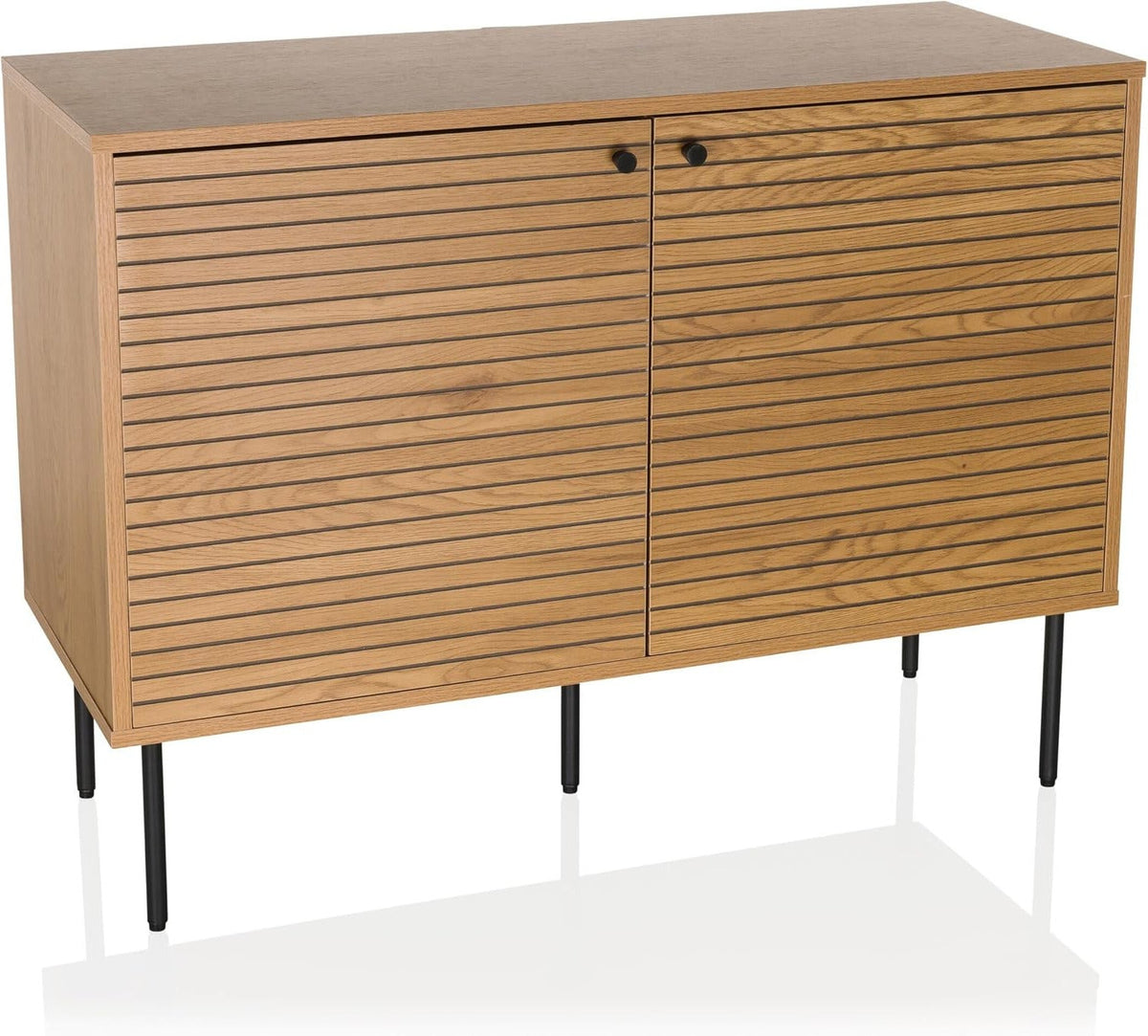 Sideboard with 2 doors oak LINNO S 100x40x74 cm Industrial style chest of drawers, adjustable shelves - QUORE