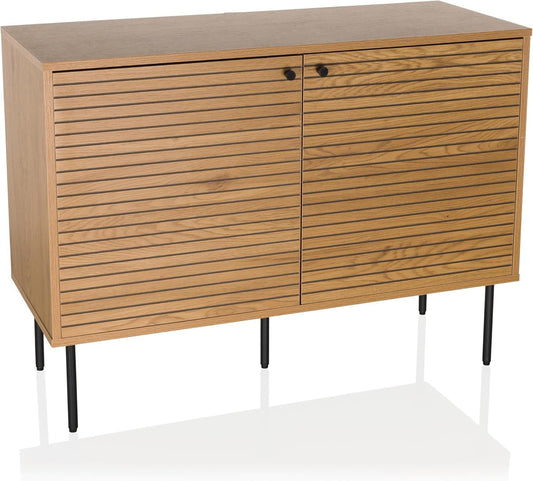 Sideboard with 2 doors oak LINNO S 100x40x74 cm Industrial style chest of drawers, adjustable shelves - QUORE