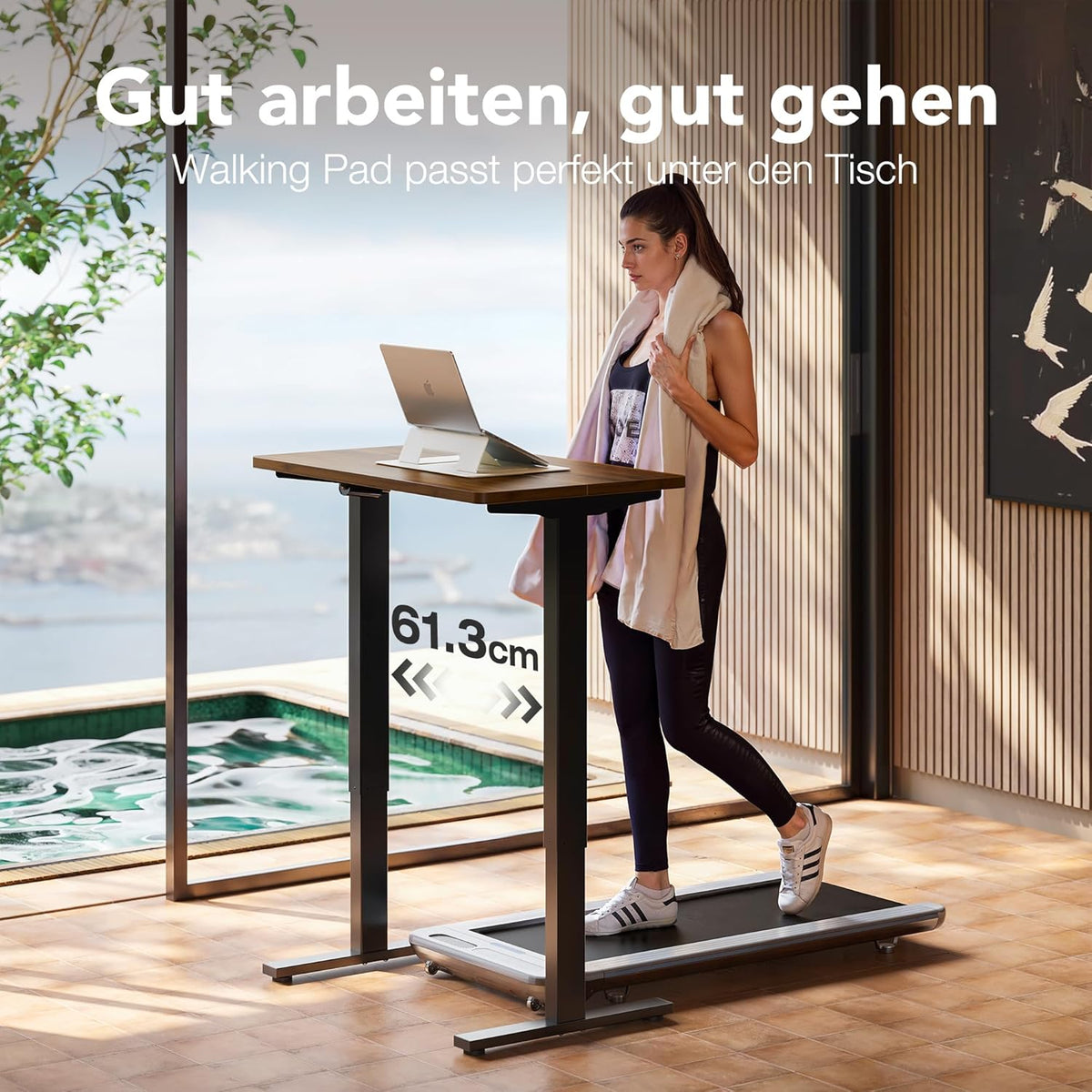 HUANUO In hoogte verstelbaar bureau 120 x 60 cm, 4 geheugenhoogte-instellingen, elektrisch bureau voor thuiskantoor en computerwerkplek