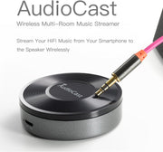 Chromecast - Streaming Box - AudioCast - Wifi & Audio-Adapter - DLNA Airplay-Ontvanger -  Compatibele met PC - Tablet - Smartphone - AUX - 25W - 8 x 8 x 6 cm - Zwart