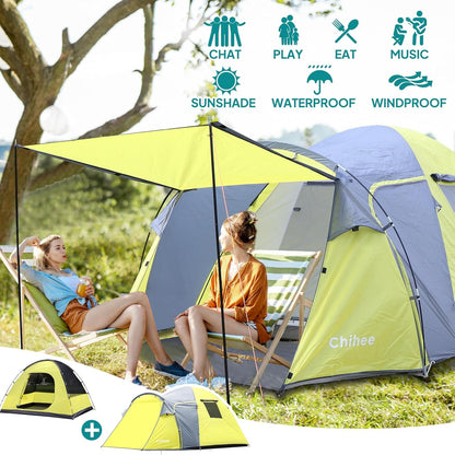Chihee Campingtent voor 3 personen, dubbellaagse koepeltent, groot, 4 seizoenen, buitenhuis, waterdicht en winddicht, tent met regenbescherming, binnentent, onafhankelijk gebruikt