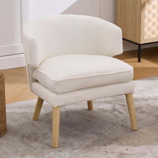 chairus Modern Living Room Chair Upholstered Chenille Chair with Wooden Legs Relax Chair with Thick Cushion for Living Room Bedroom Beige - QUORE