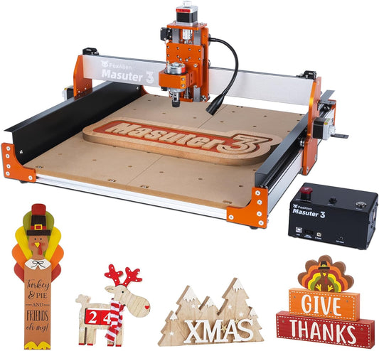 FoxAlien CNC frees/freesmachine Masuter 3 met stalen wielen, 3-assige graveermachine 15,75" x 15,75" x 3,74" werkgebied voor hout acryl MDF nylon snijwerk