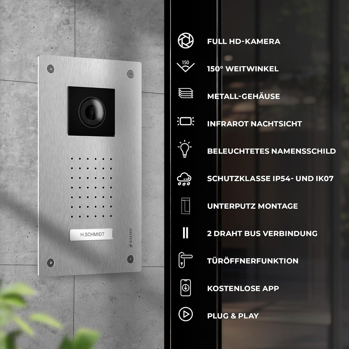 Entri Video deurintercomsysteem, inbouwdeurbel met camera, smartphone-app, 1 familiehuis, videodeurbel, 2 x 7 inch HD-monitor, Full HD-camera, intercom met deuropener en bel, 2 draden