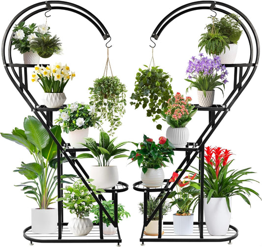 Plantenstandaard – Plantenrek – Bloemenrek – Bloemenstandaard – Plantenhouder – 5 Etages Hartvormig – Gepoedercoat Metaal – Voor Binnen En Buiten