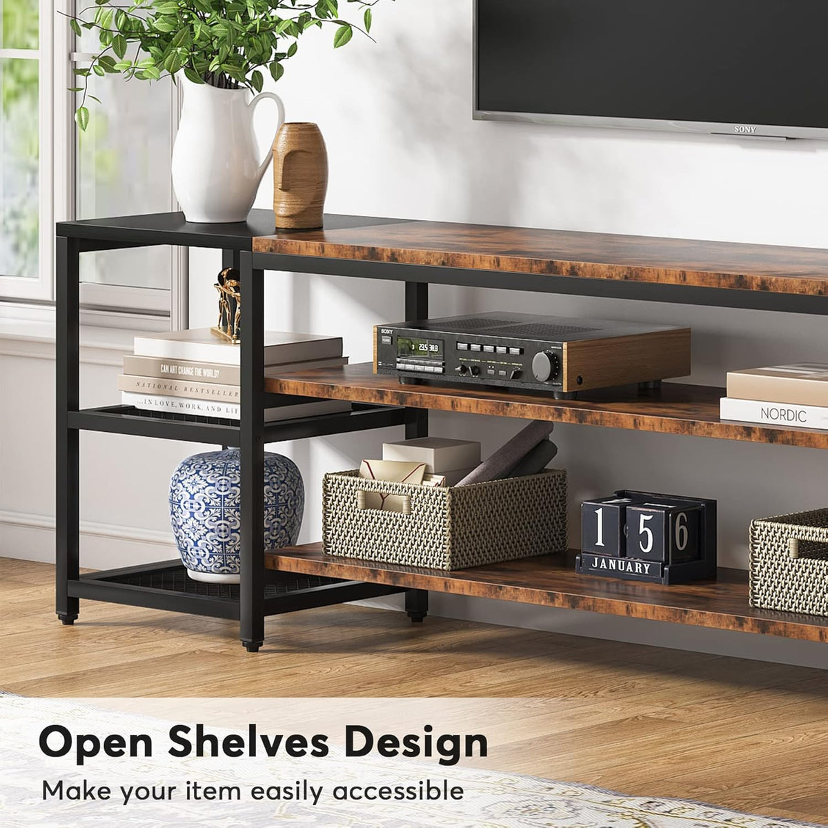 Tribesigns 78 Inch TV Stand for TVs up to 85 inch, Media Entertainment Center Console Table, Industrial 3 Tier TV Console Table with Storage Shelves for Living Room, Entertainment Room
