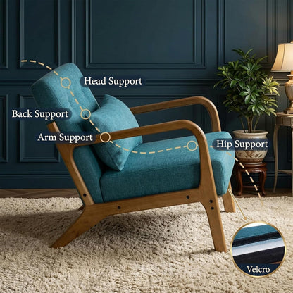 HollyHOME Fauteuil Woonkamer Comfortabele Armstoel Leesstoel Slaapkamer Relax Accent Stoelen met Houten Frame, Teal