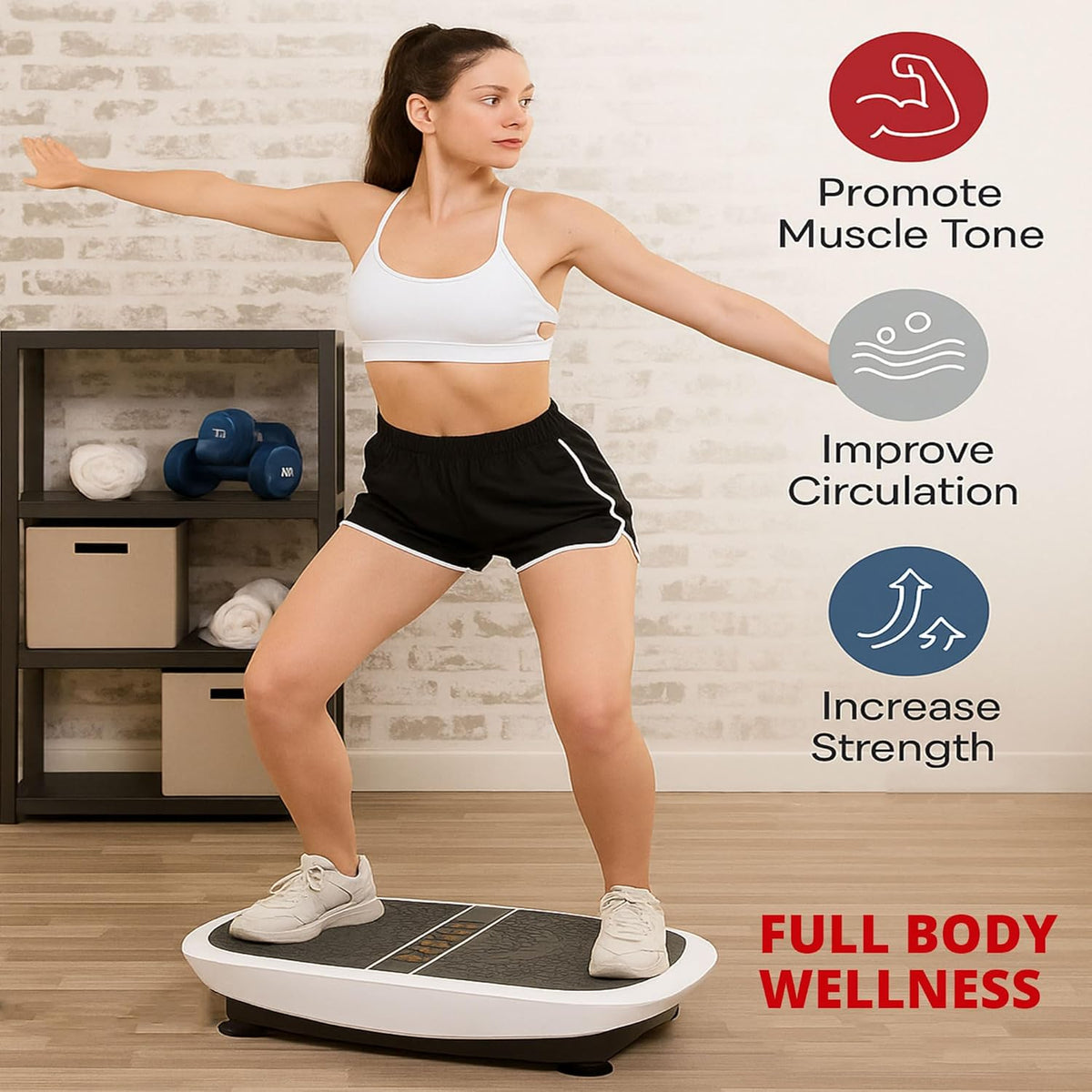 3D Crazy Fit Vibration Plate, Oscillation and Pulsation with Dual Motor, 80 Speeds, Remote Control and Resistance Bands, Full Body Fitness Device for Home, Maximum Load 150 kg - QUORE