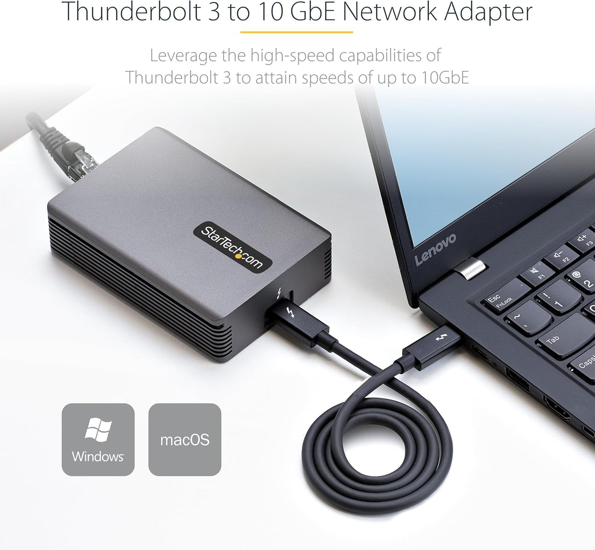 StarTech.com Thunderbolt 3 naar Ethernet Adapter, 10GbE, Multi-Gigabit, Thunderbolt 3 naar RJ45 Netwerk Adapter, 10GBASE-T/5-2.5GBASE-T, 10G Adapter met TB3 Gecertificeerde Kabel, Win/Mac (TB310G2)