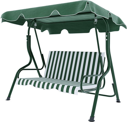 Schommelbank 3-zits met verstelbaar zonnedak, gevoerd kussen, robuust frame van gelakt staal, voor buiten, tuin, balkon, terras, zwembad, 170 x 110 x 153 cm (groen gestreept)