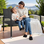 Tuinbank - Buitenbank - Terrasbank - Balkonbank - 2-zitsbank - met Staal Frame - Armsteunen - Tuinmeubelen - voor Tuin - Terras - Balkon - Polyrotan - 122 x 60 x 85 cm - Zwart