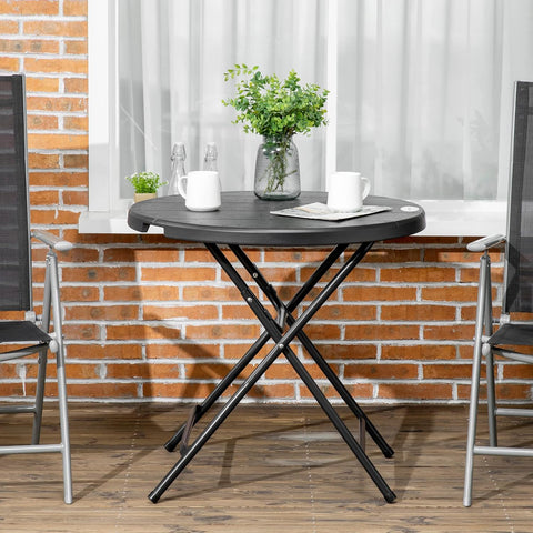 Tuintafel - Ronde Klaptafel - Bijzettafel - voor 4 Personen - Tuineettafel - met Decoratieve Houtlook - voor Balkon - Terras - Tuin - Buiten - Ø80 x 73 cm - Donkergrijs