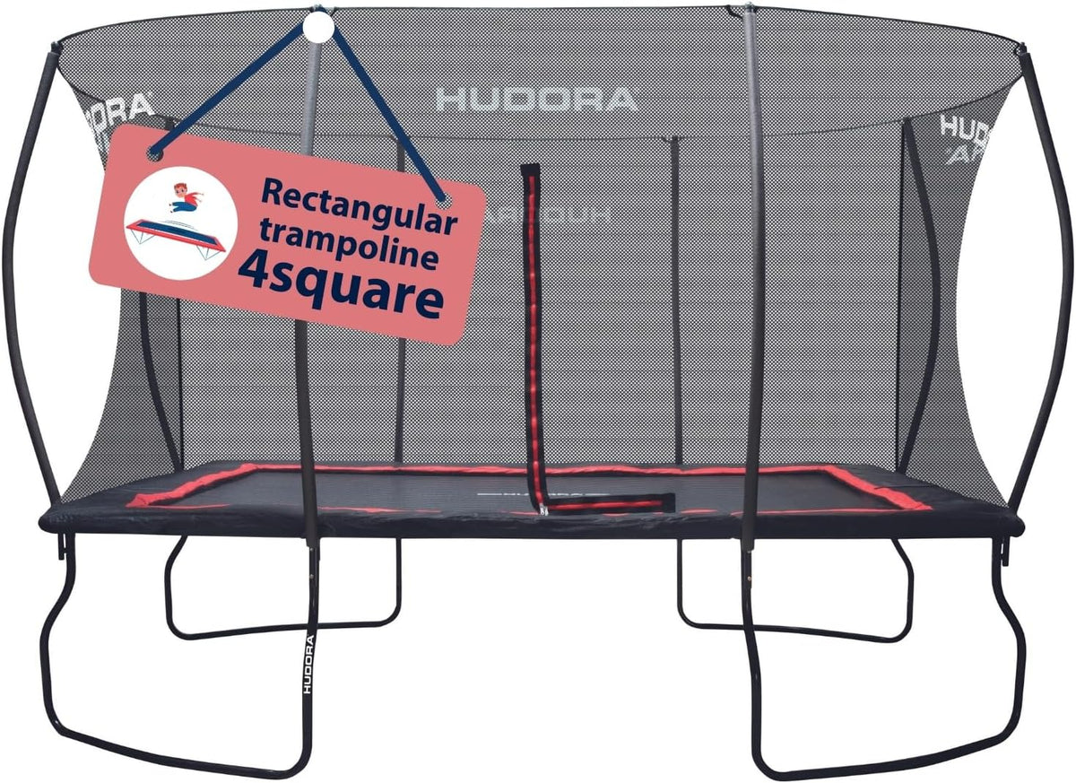 HUDORA Trampoline 4square – 244 x 366/215 x 305 cm grote, rechthoekige outdoor trampoline – rechthoekige sporttrampoline voor maximaal 120 kg – familietrampoline met hoge veerkracht – hoogwaardige