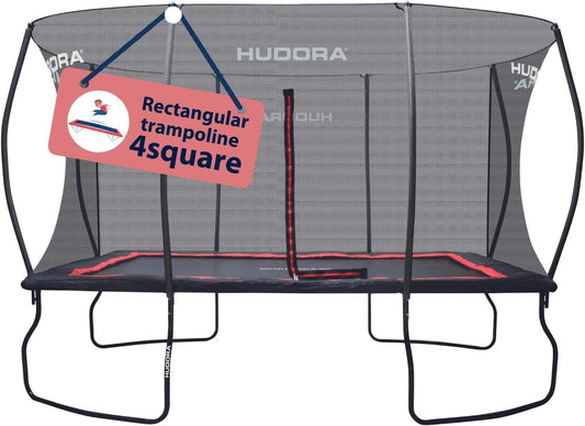 HUDORA Trampoline 4square – 244 x 366/215 x 305 cm grote, rechthoekige outdoor trampoline – rechthoekige sporttrampoline voor maximaal 120 kg – familietrampoline met hoge veerkracht – hoogwaardige