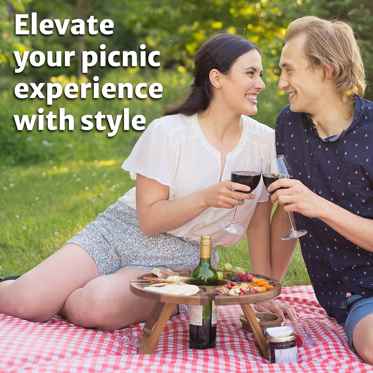 Klappbarer Weintisch - Hält Weingläser und -Flaschen an ihrem Platz - Outdoor Weintisch - Tragbarer Weintisch - Picknicktisch Mini Campingtisch Weinglashalter Holz - Outdoor Wine Table Picnic Table