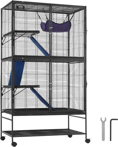 4-Laags Metalen Kooi Voor Fretten -  Geschikt Voor Ratten, Hamsters, Cavia's en Chinchilla's - 92 cm x 58 cm x 164 cm - QUORE