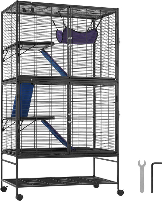 4-Laags Metalen Kooi Voor Fretten -  Geschikt Voor Ratten, Hamsters, Cavia's en Chinchilla's - 92 cm x 58 cm x 164 cm - QUORE
