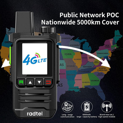 Radtel P6 PoC-radio (Push-to-Talk over Cellular), onbeperkt bereik in het hele land, draagbare portofoons, oplaadbare portofoons (2 stuks met 2 simkaarten)