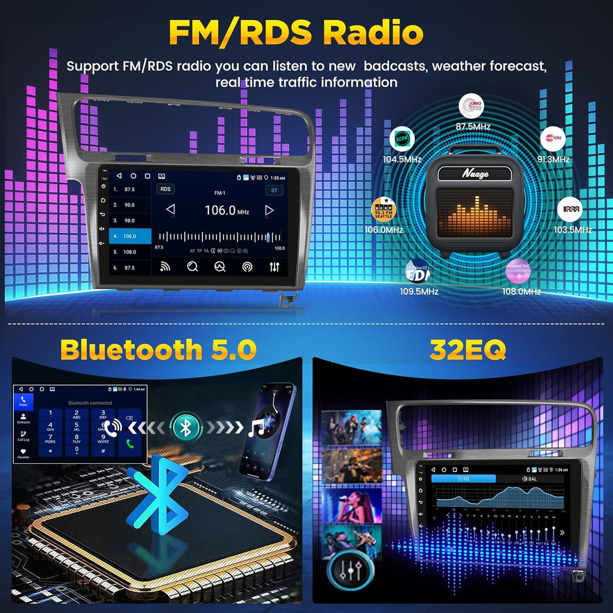 [4G+64G] Android Car Radio for Volkswagen VW Golf 7 2012-2020 with Wireless Carplay & Android Auto, 10.1 inch IPS Touch Screen Car Stereo with GPS, WiFi, 32EQ, Bluetooth 5.0, FM/RDS Radio