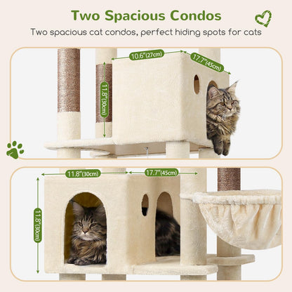 Krabpaal – Kattenboom – Kattenhuis – Kattenmeubel – Kattenmand – XL 213 cm Hoog – Luxe Sisal Krabpaal – Stabiel Met 2 Ruime Kattenholen En Gevoerde Zitstangen