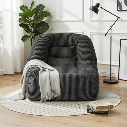 Pamapic Zitzak, grote eenpersoonszitzak met vulling, ergonomische ligstoel, corduroy luie bank, zitzak voor volwassenen, loungestoel voor woonkamer, slaapkamer, speelkamer, grijs, 93 x 85 x 70 cm
