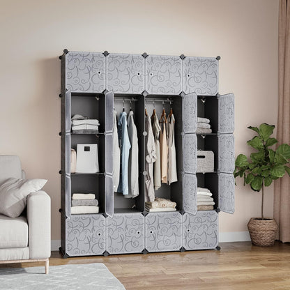 Mondeer Draagbare kledingkast, opbergrek, modulaire opbergkubus van kunststof van stabiel metaal, eenvoudige montage voor kleding, accessoires, speelgoed (zwart, 20 kubussen)