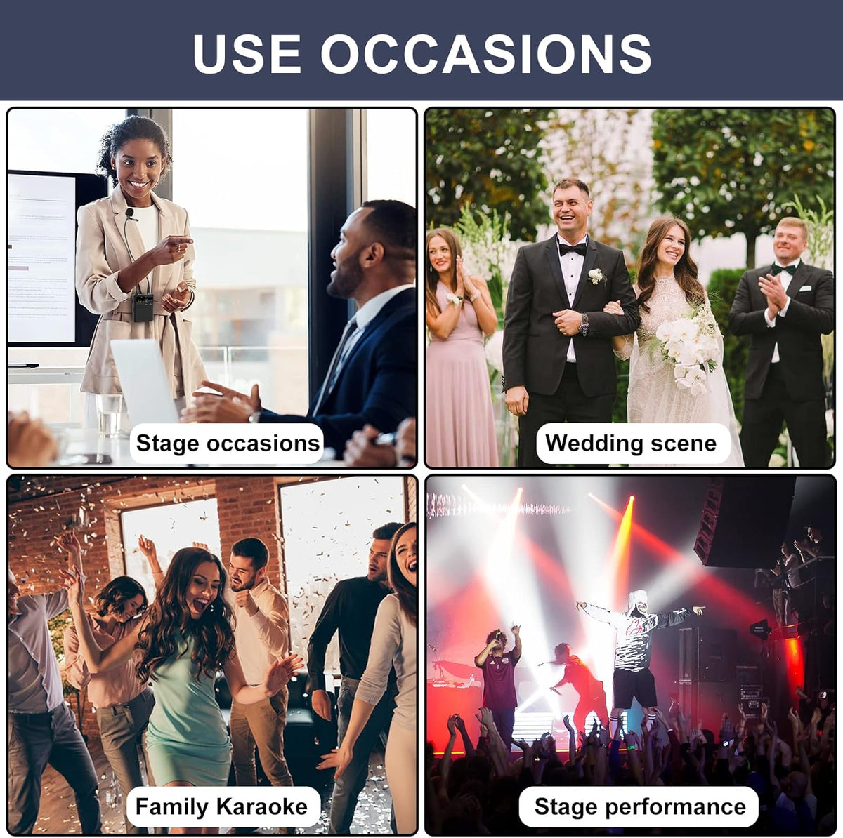 Depusheng R6 draadloze microfoon, 4-kanaals draadloze microfoonset met draadloze lavalier headset, microfoon, metalen ontvanger, ideaal voor zingen, karaoke, feesten, bruiloften