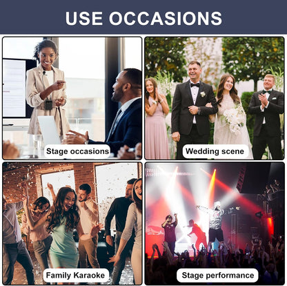 Depusheng R6 draadloze microfoon, 4-kanaals draadloze microfoonset met draadloze lavalier headset, microfoon, metalen ontvanger, ideaal voor zingen, karaoke, feesten, bruiloften