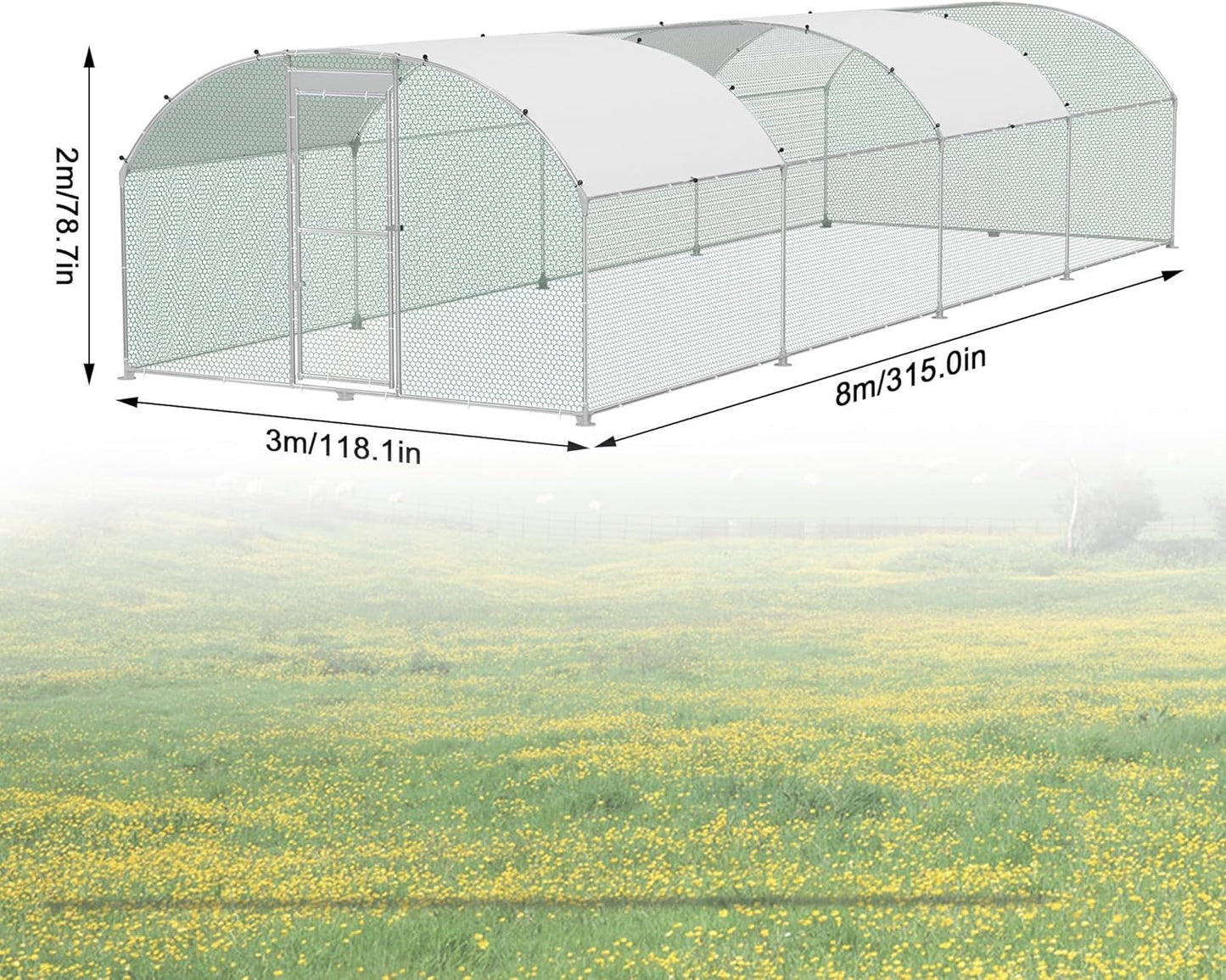Kippenhok – Kippenren – Pluimveehok – Dierenren – Buitenren – Verzinkt Stalen Frame – Groot Formaat 300 x 800 x 185 cm