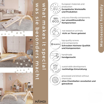 MAMOI® Klimboog van natuurlijke materialen | Klimdriehoek gemaakt van grenenhout | Klimrek binnen | Klimrek van hout