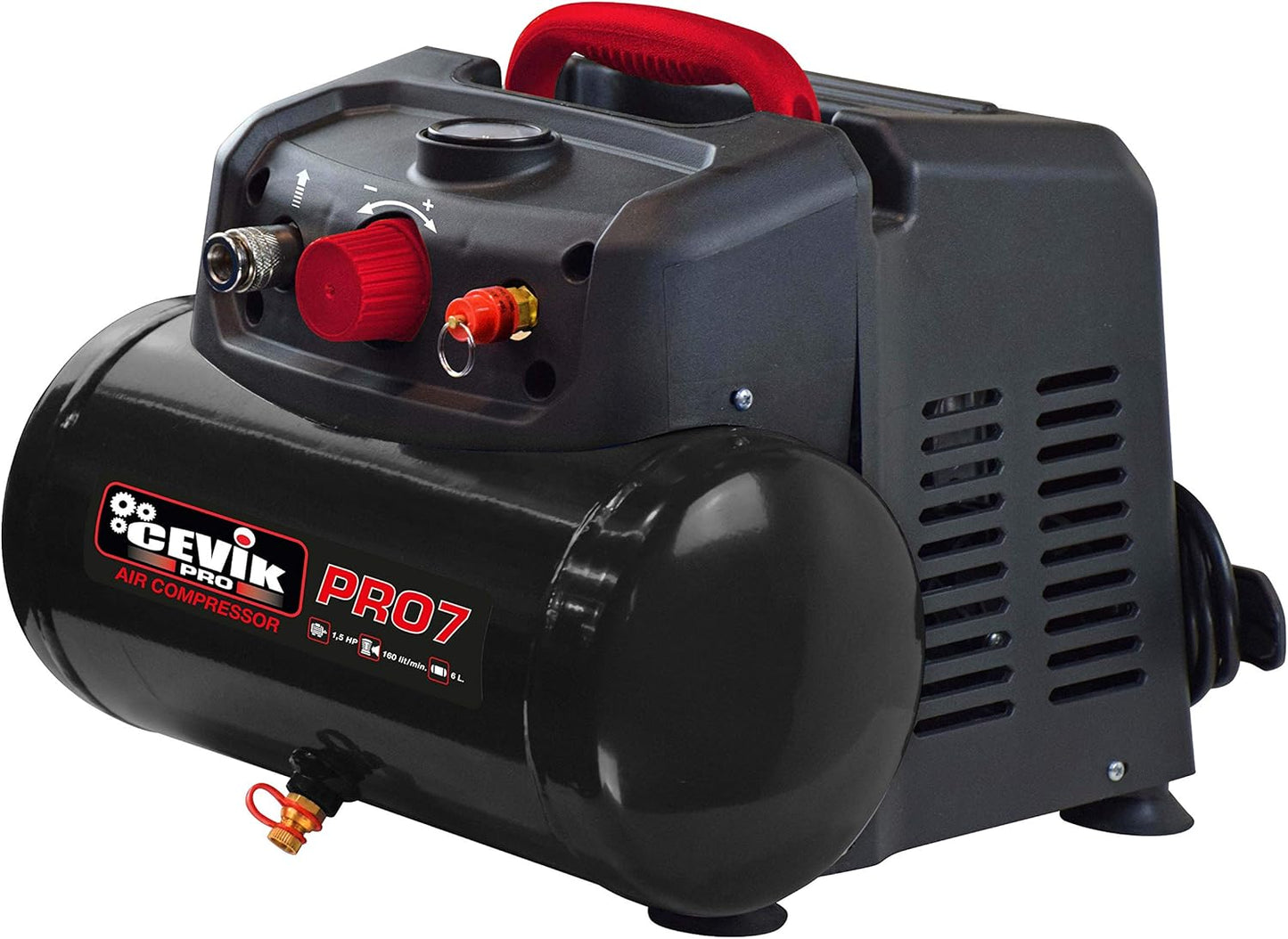 Luchtcompressor – Compressorpomp – Persluchtcompressor – Bandopblazer – Olievrije compressor – 6 Liter Tank – 1,5 PK Motor – Max 8 Bar Druk – Onderhoudsvrij – Transportwielen