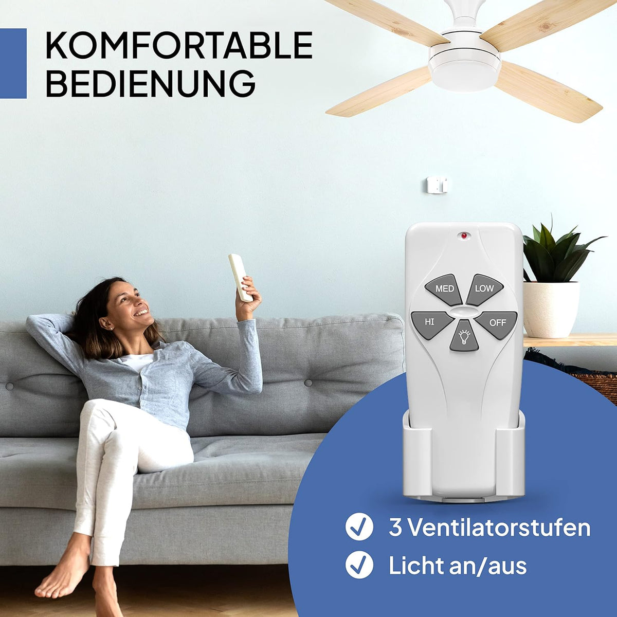 aireRyder Saturn plafondventilator met verlichting en afstandsbediening, stille ventilator met afstandsbediening en dimbare ledverlichting. Diameter 132 cm. Kleur: wit, draaivleugels in dennen/wit.