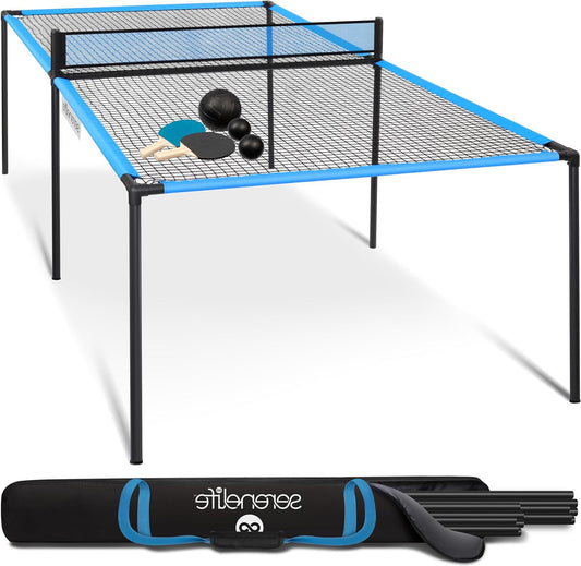 SereneLife Table Tennis Table - Trampoline Pingpong Table – Sturdy Steel Frame with Powder Coating – Includes Bats, Small & Large Balls – Indoor/Outdoor for Beach & Playroom - QUORE