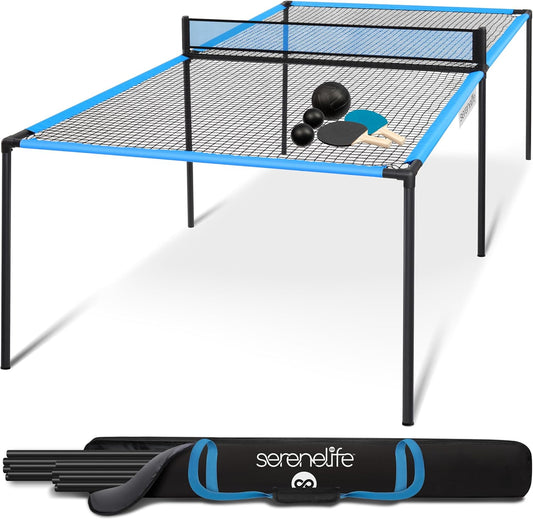 SereneLife Pingpongtafel - Trampoline Pingpongtafel – Stevig Stalen Frame met Poedercoating – Inclusief Batjes, Kleine & Grote Ballen – Indoor/Outdoor voor Strand & Speelkamer