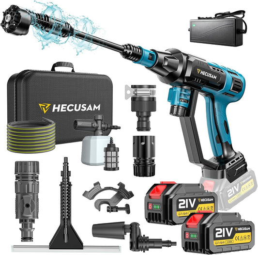 Hogedrukreiniger, 3000 W, borstelloze motor, 4-snelheden, max. 125 bar, mobiele drukreiniger met 2 x 4,0 Ah batterijen, 6-in-1 en 180 graden draaibaar mondstuk, schuimsproeier, reinigingsborstel