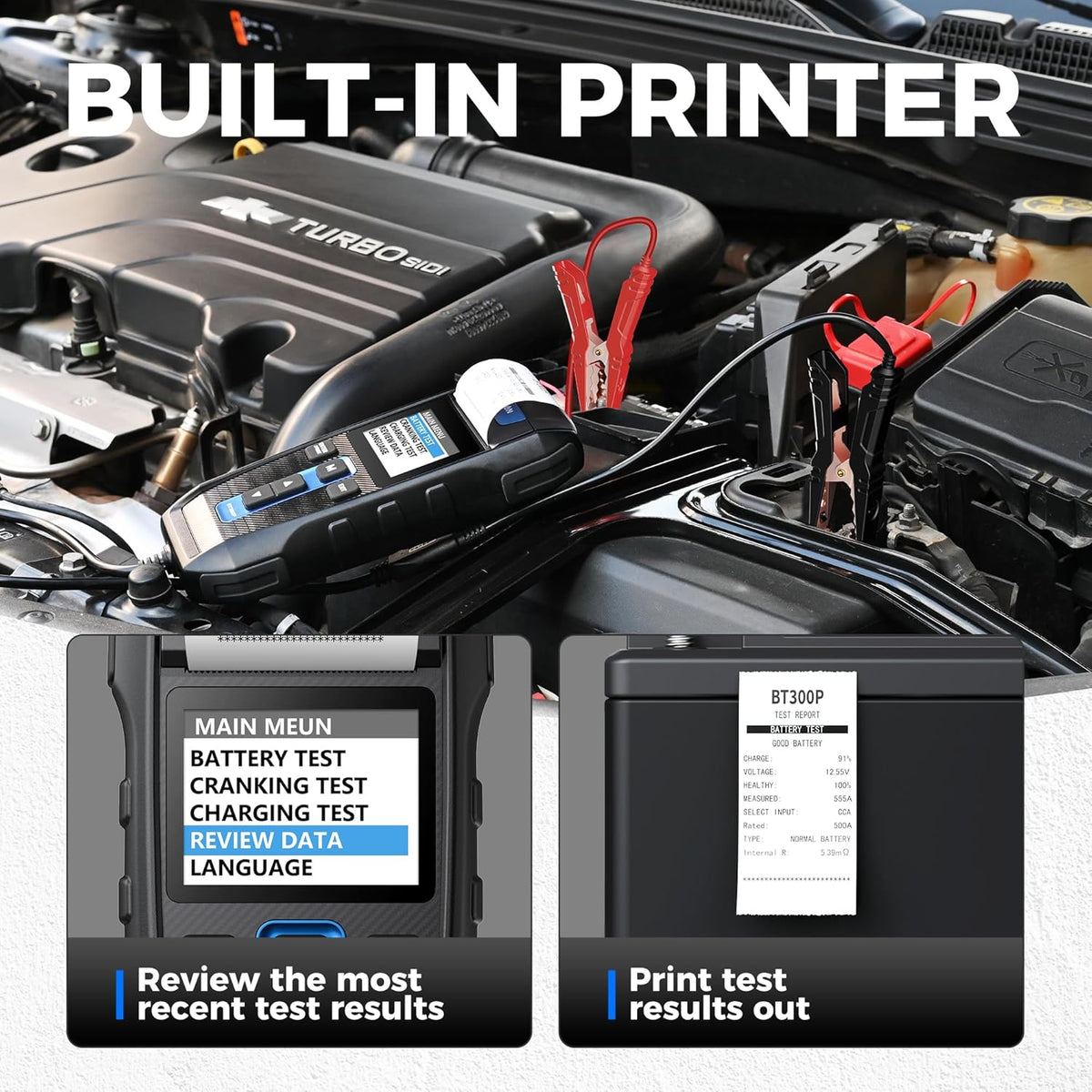 Batterijtester – Accutester – Auto Accutester – Accu Tester – Starttester – Ingebouwde Thermische Printer – Snel en Nauwkeurig Testsysteem - QUORE