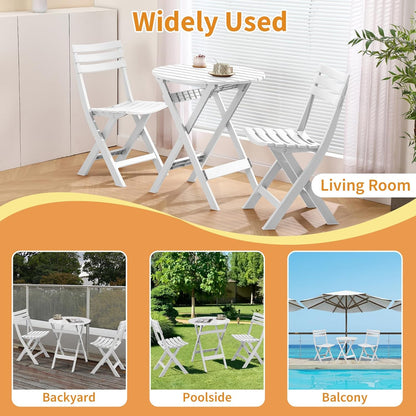 Plastic opvouwbare bistroset, 3-delige terrasbistroset, draagbare binnentafel en stoelen met rugleuning, opvouwbare terrasmeubelset voor balkon, veranda, achtertuin, tuin, zwembad (wit)