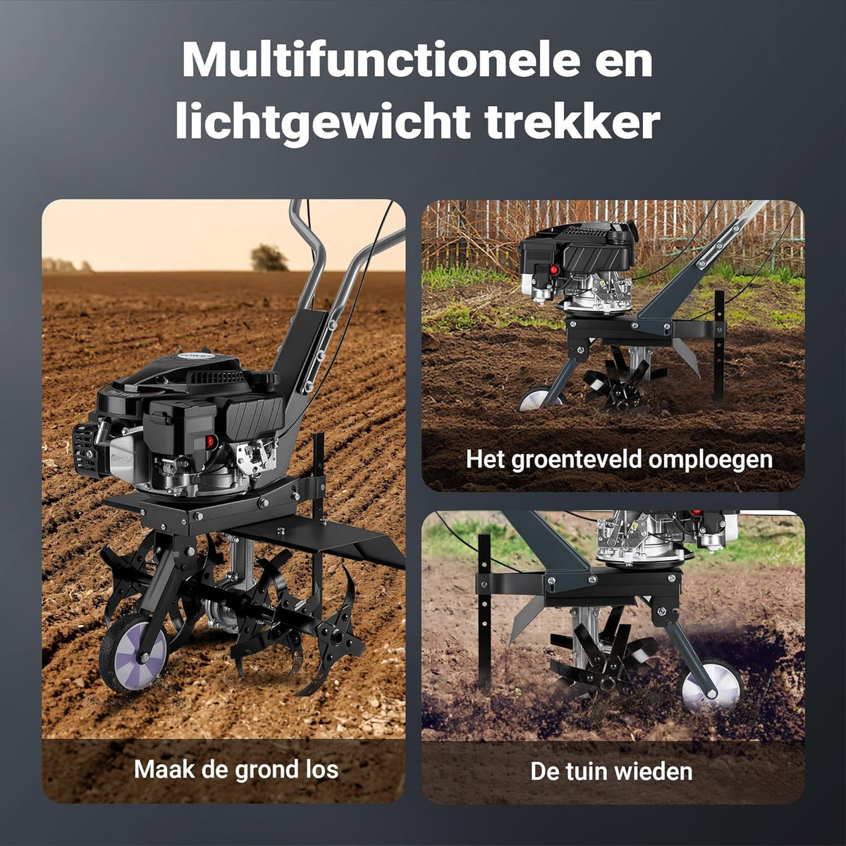 Wiltec tuinfrees benzine werkbreedte van 60 cm, grondfreesmachine motor 144 ccm en 6 messen, cultivator met brandstofaandrijving Euro 5, robuuste grondfrees voor tuinwerk