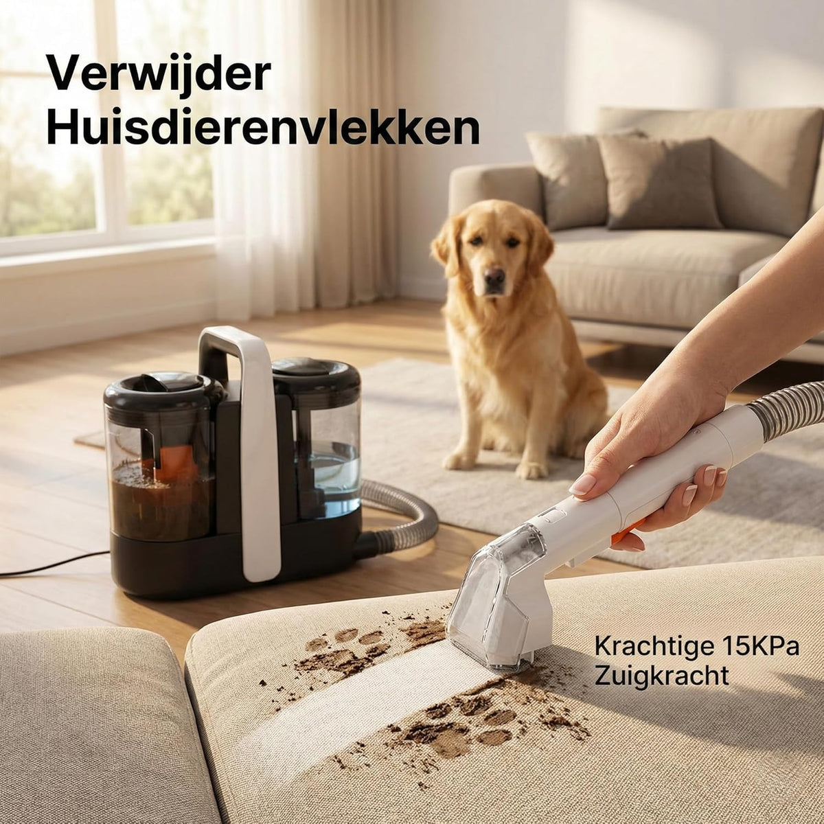 Tapijtreiniger – Vlekkenreiniger – Bankreiniger – Meubelreiniger – Zetelreiniger – Compact Design – 600W Krachtige Motor – 15KPa Zuigkracht – 1,5L Schoonwatertank & 0,7L Vuilwatertank – Lichtgewicht & Draagbaar
