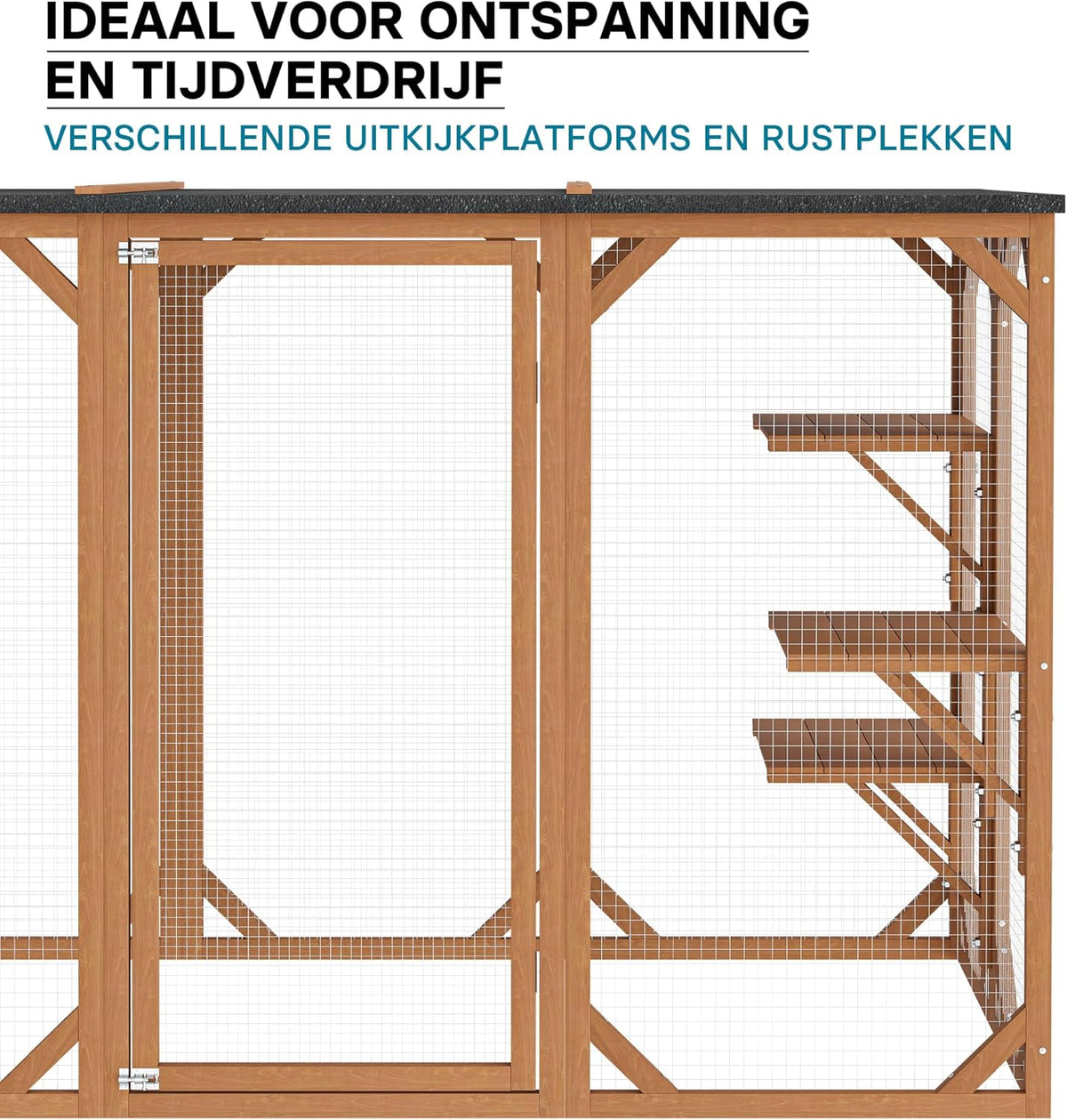 Houten outdoor huisdier box voor katten 180 x 80 x 114 inch met 3 platforms