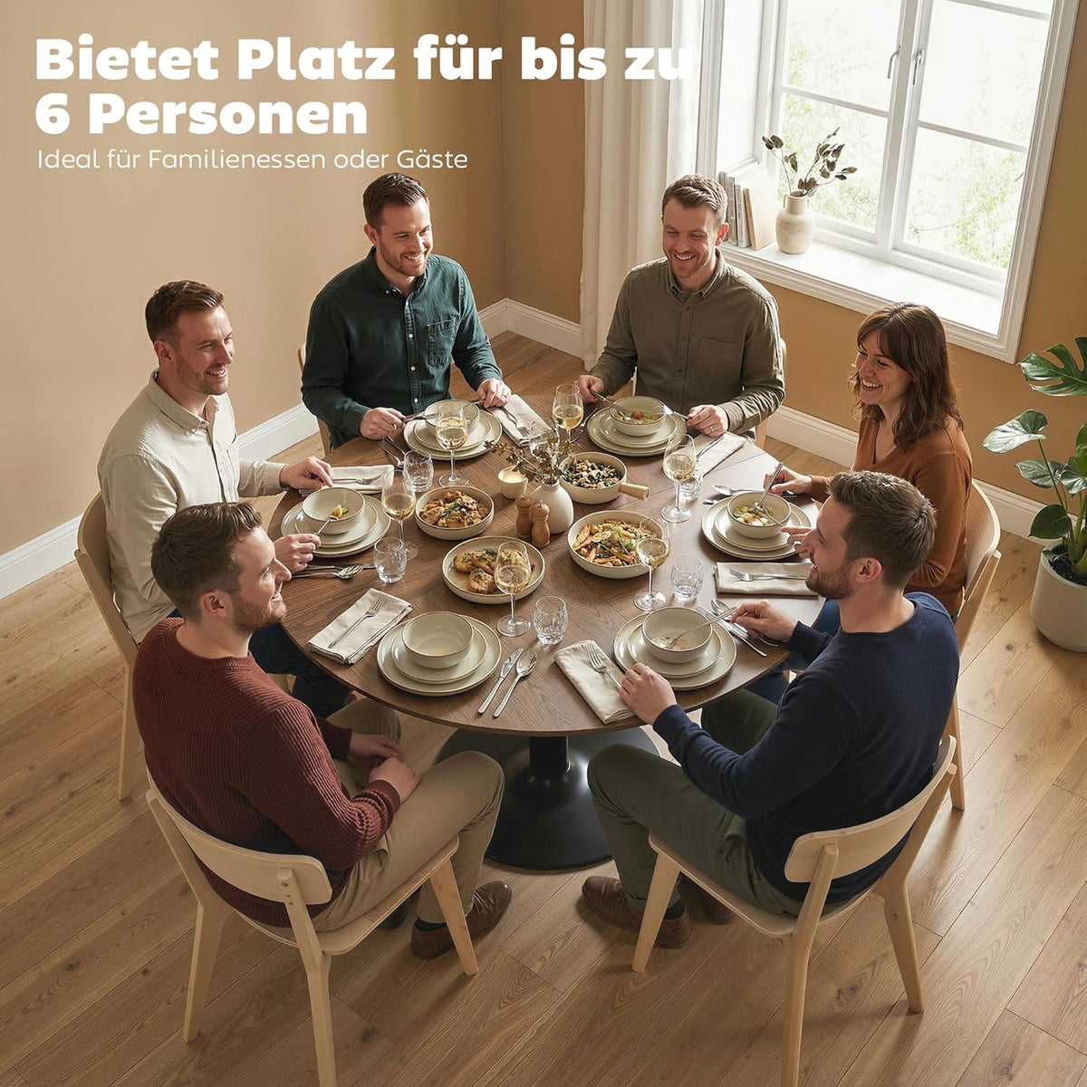 Ronde Eettafel – Keukentafel – Tafel – Eetkamertafel – Ontbijttafel – Ø110 cm – Houtnerf Tafelblad – Stalen Frame