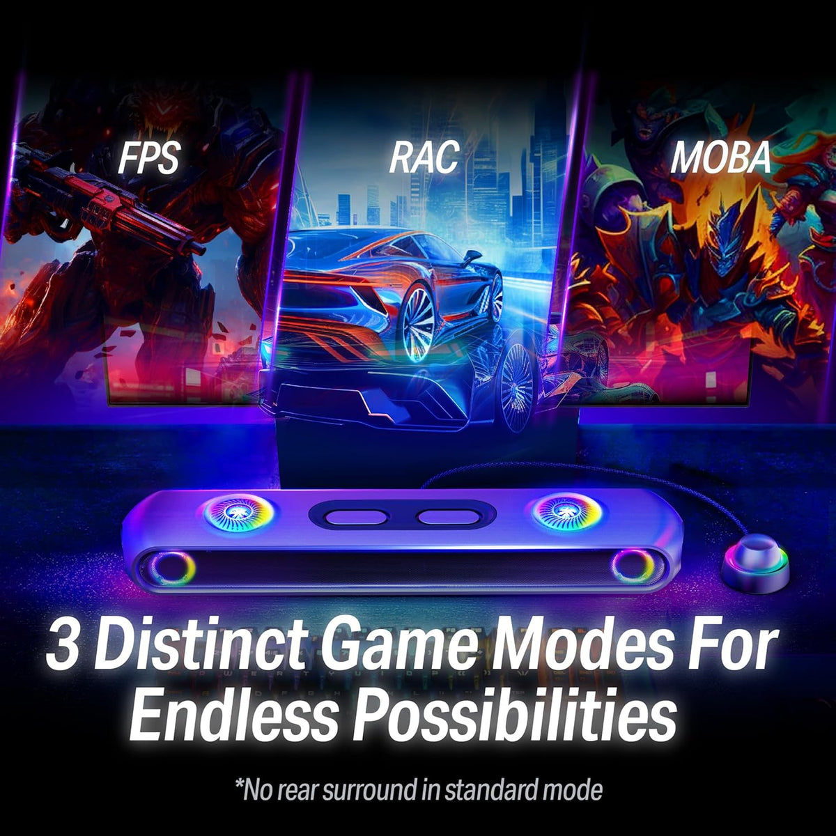 OXS Thunder Pro+ Gaming Soundbar met Draadloze Satelliet Nekluidspreker, 7.1.2 Dolby Atmos Surround Sound System, Ingebouwde Woofer, App Aanpassing, RGB Licht, 3 Gamer Modi, voor PC en Gaming Consoles