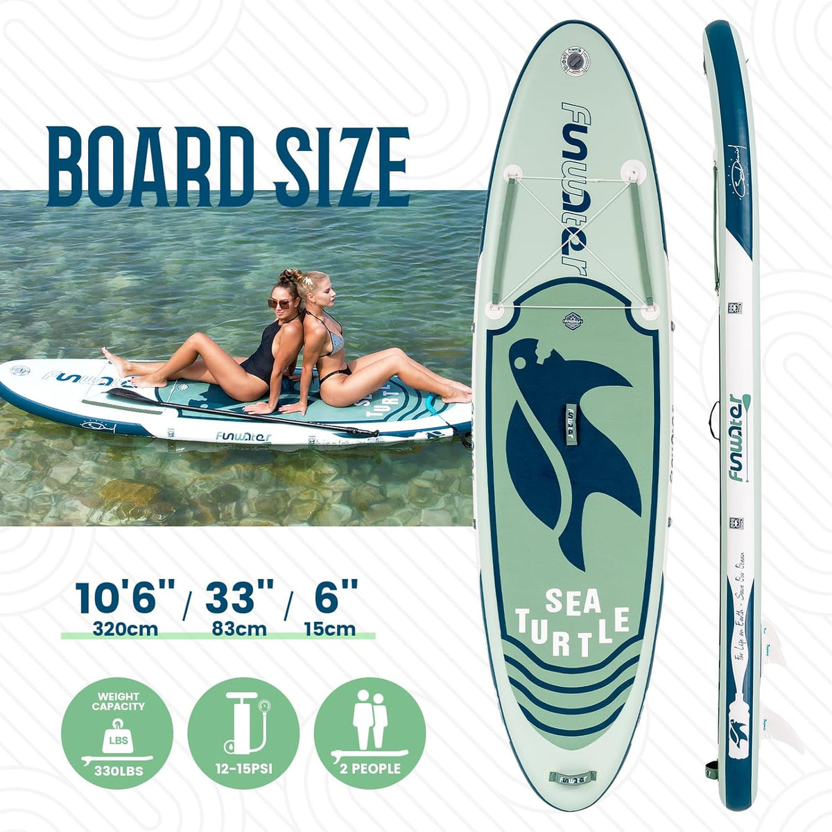 FunWater Stand Up Paddle Board 320 cm & 350 cm – SUP voor 2 personen/gezinnen, met complete accessoires, dubbellaags PVC, beginnersvriendelijk, Opblaasbaar Paddle Board voor volwassenen & beginners