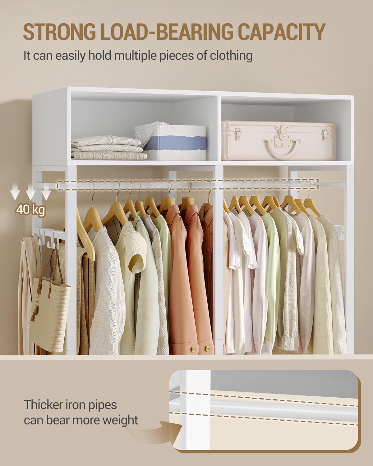 Hzuaneri Wardrobe,Open wardrobe,With 4 wooden drawers,Top storage compartment,Ironwood,Modern style,Suitable for bedrooms and dressing rooms, 39.4 x 16.9 x 72.8 inch, White BW06603W