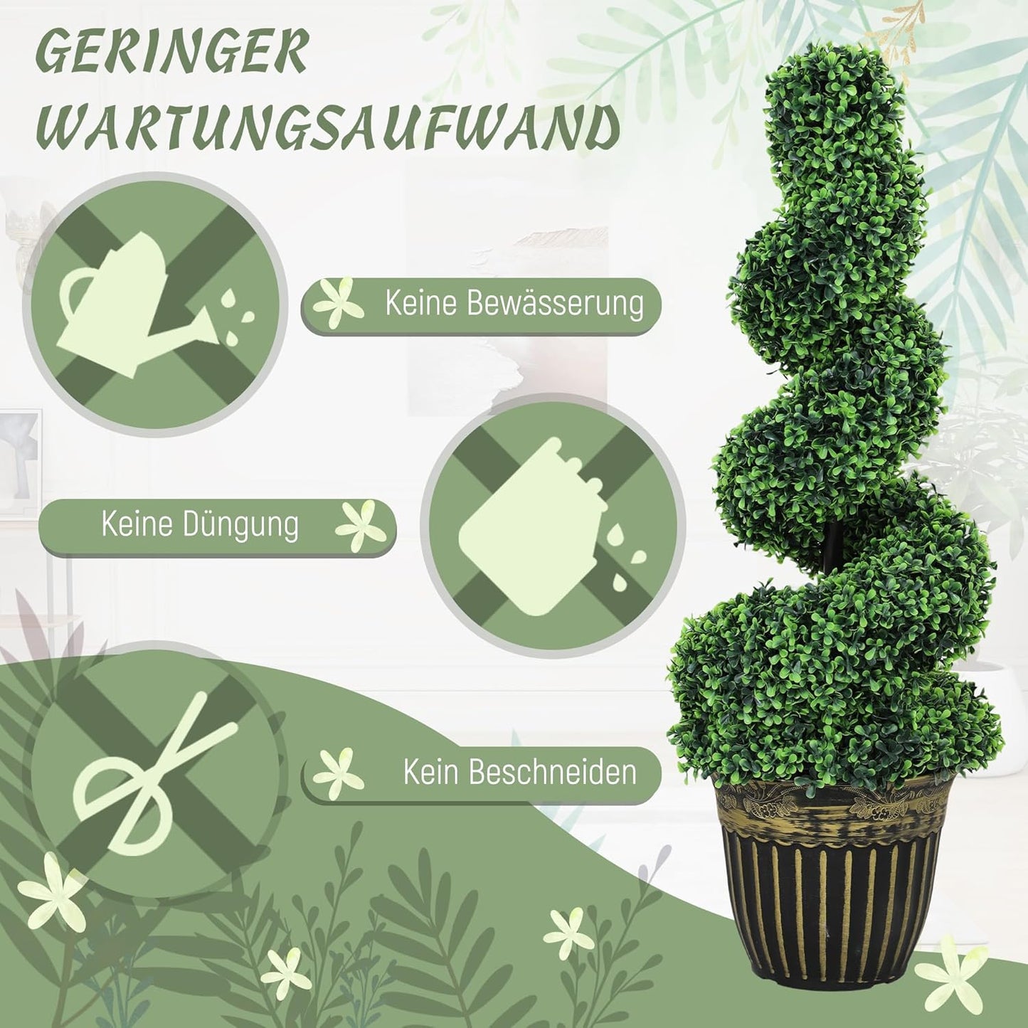 Kunstbuxusboom – Kunstplant – Nepplant – Kunstboom – Buxusplant – Onderhoudsarm – 90 cm Hoog – Spiraalvormige Kunstbuxusbomen Set van 2 – Realistisch Uitziend – Stevige Cementpotten