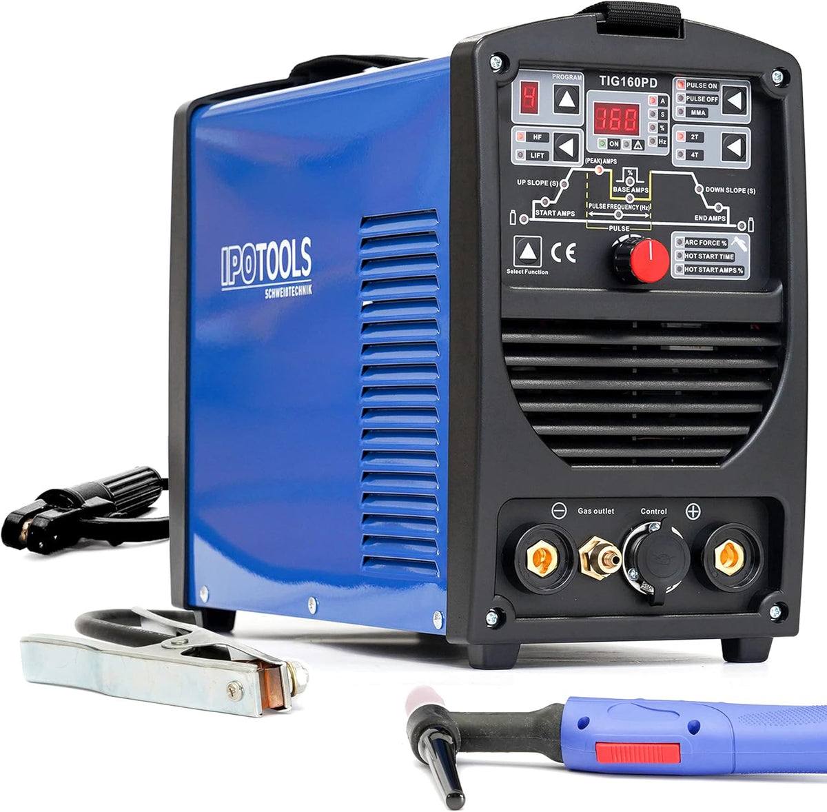 IPOTOOLS 160PD WIG lasapparaat, TIG WIG-lasapparaat, 160 amper, volledig digitale omvormer lasapparaat met HF-ontsteking, pulsfunctie, MMA, IGBT, 32-bits microprocessor, 7 jaar garantie
