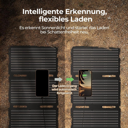 BougeRV 50 W ETFT opvouwbaar zonnepaneel, glasvezel 270 graden, 0,8 kg, zonnepaneel met DC/USB-C/USB-A-uitgangen, draagbaar zonnepaneel met karabijnhaak, compatibel met mobiele telefoon, tablet, klein