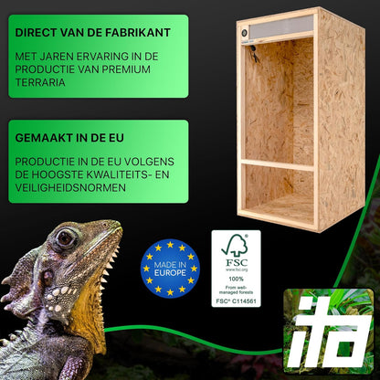 ITA Hoog Terrarium 60x120x60 cm met Frontventilatie & Ingebouwde Hygrometer - Houten terrarium van OSB-3 platen - Voor reptielen, slangen, amfibieën - EU Product, FSC gecertificeerd