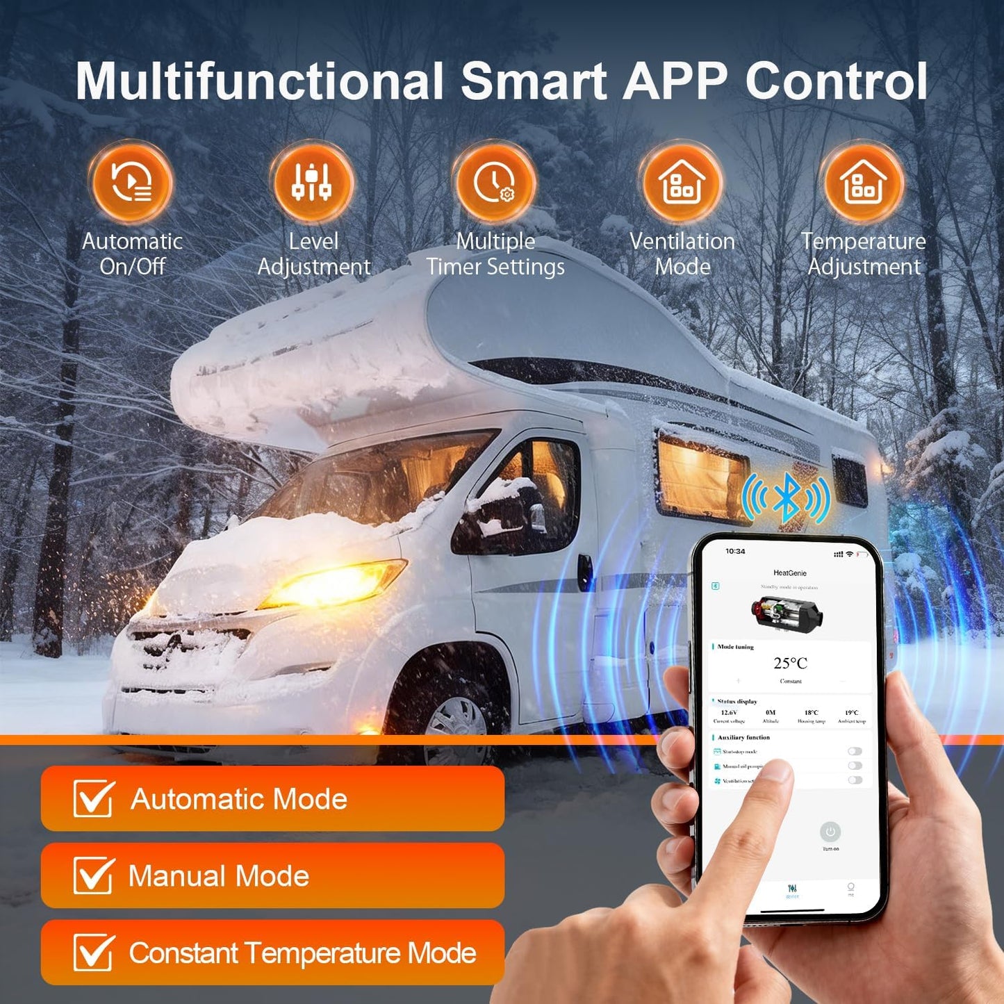5-8KW Diesel Air Heater, 12V/24V Portable Diesel Heater, All in One Truck Heater with APP & LCD Monitor & Remote Control & Silencer, Fast Heating for Campervan, RV, Truck, Tent and Garage - QUORE